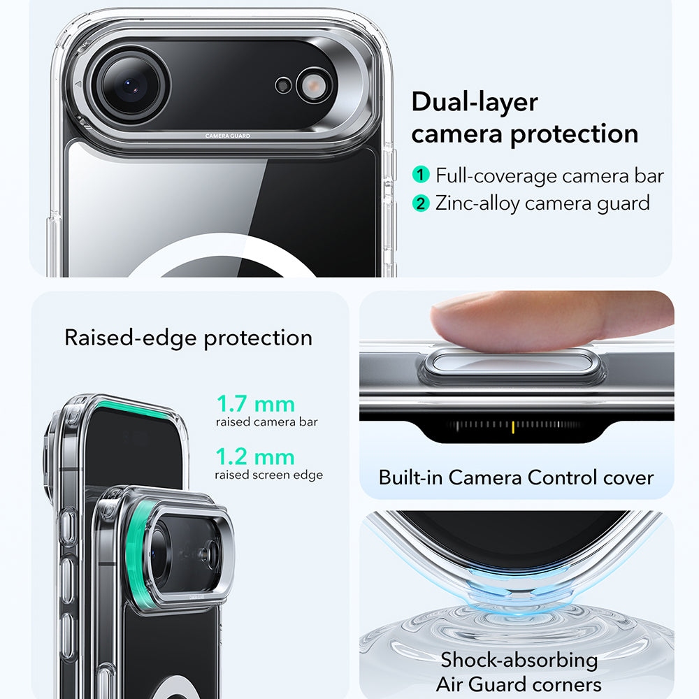 MagSafe-deksel for Apple iPhone 17 Air, ESR, Classic Hybrid Kickstand, Gjennomsiktig