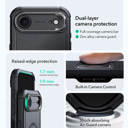MagSafe-deksel for Apple iPhone 17 Air, ESR, Cyber Armor Kickstand, Svart