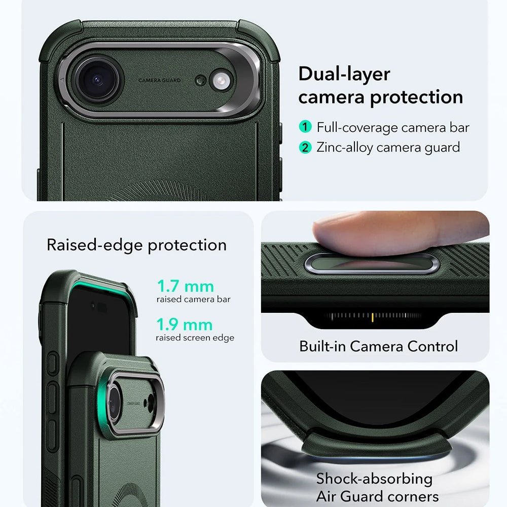 MagSafe-deksel for Apple iPhone 17 Air, ESR, Cyber Armor Kickstand, Grønn