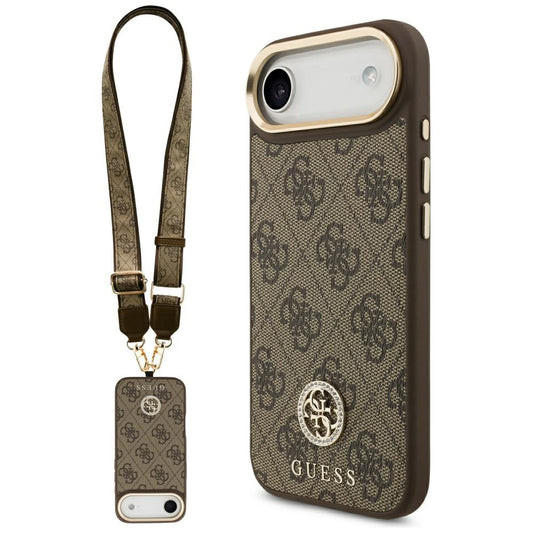 MagSafe-deksel for Apple iPhone 17 Air, Guess, 4G Strass Logo with Big Strap, Brun