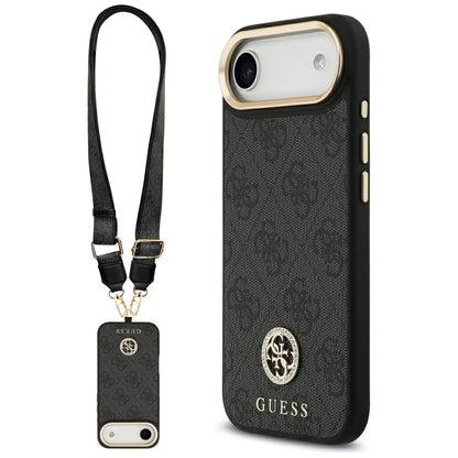 MagSafe-deksel for Apple iPhone 17 Air, Guess, 4G Strass Logo med stor stropp, Svart