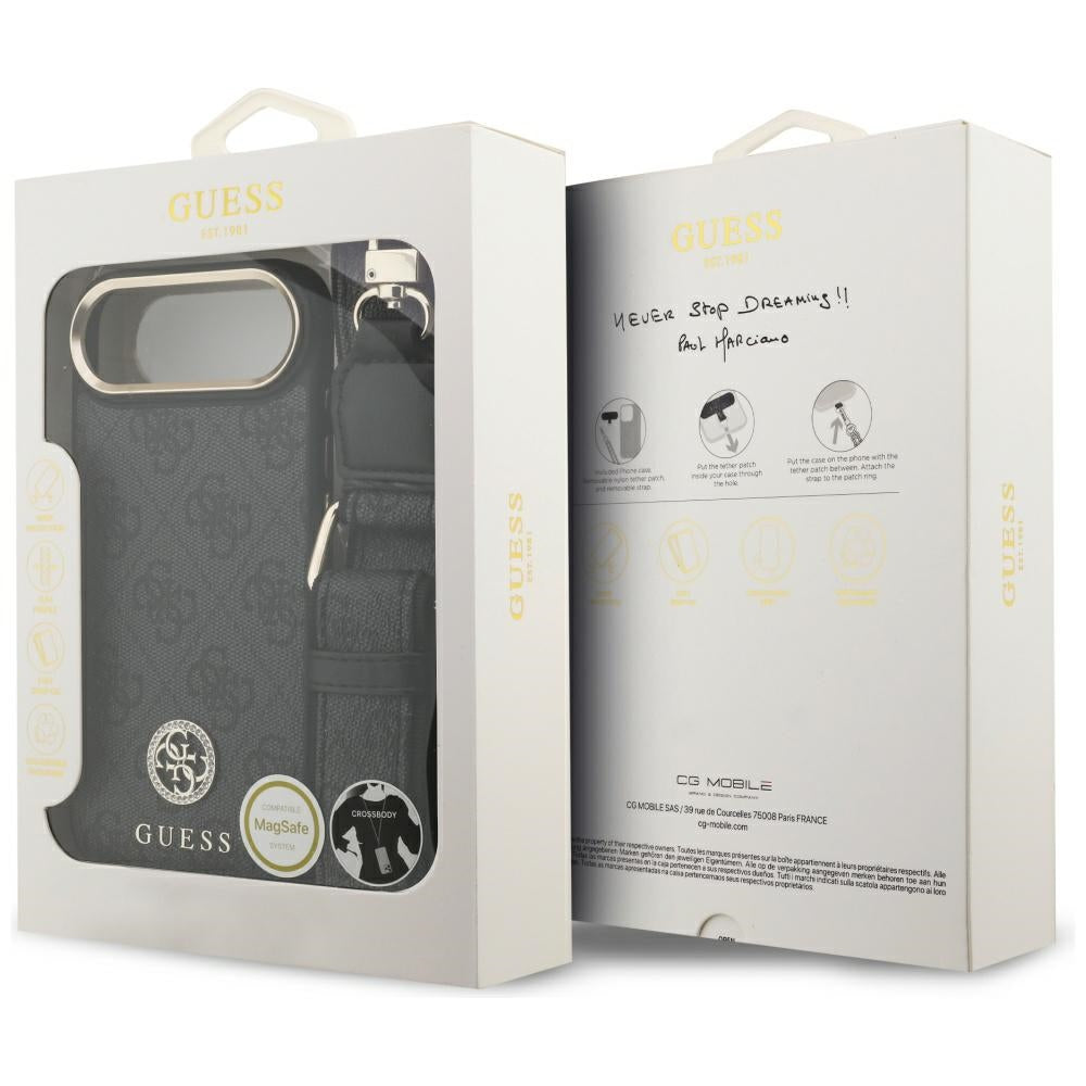 MagSafe-deksel for Apple iPhone 17 Air, Guess, 4G Strass Logo med stor stropp, Svart