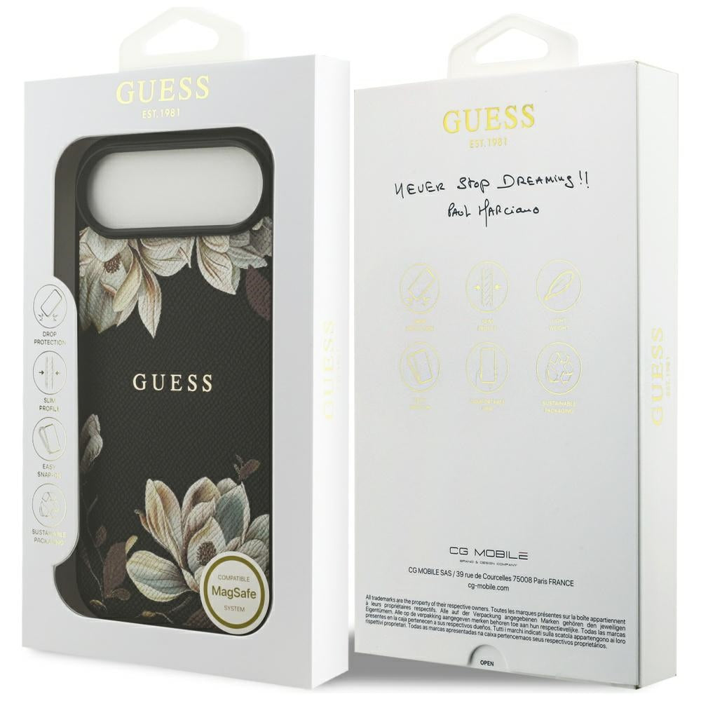 MagSafe-deksel for Apple iPhone 17 Air, Guess, Grained Flowers, Svart