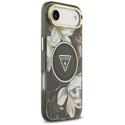 MagSafe-deksel for Apple iPhone 17 Air, Guess, IML Metal Glitter Flowers Triangle, Svart