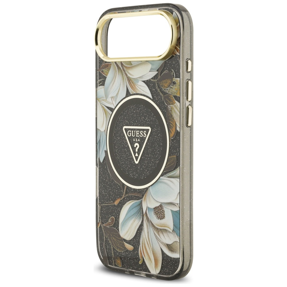 MagSafe-deksel for Apple iPhone 17 Air, Guess, IML Metal Glitter Flowers Triangle, Svart