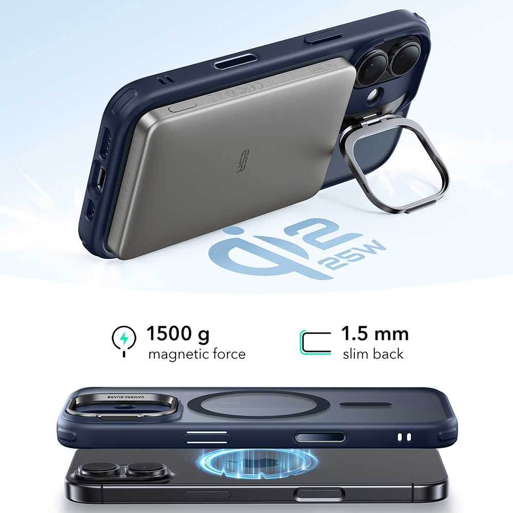 MagSafe-deksel for Apple iPhone 17, ESR, Classic Hybrid Kickstand, Satinblå