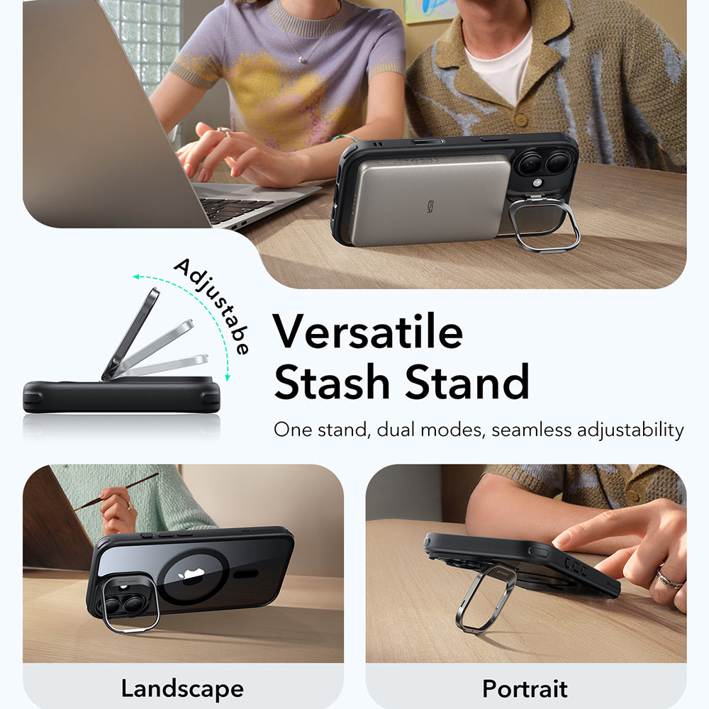 MagSafe-deksel for Apple iPhone 17, ESR, Classic Hybrid Kickstand, Svart Gjennomsiktig