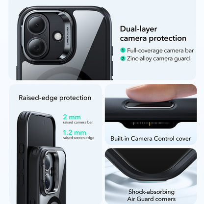 MagSafe-deksel for Apple iPhone 17, ESR, Classic Hybrid Kickstand, Svart Gjennomsiktig