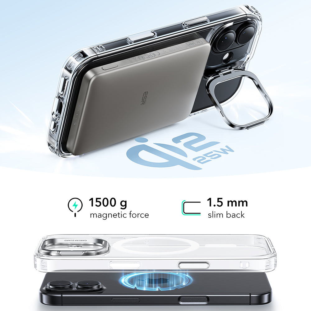 MagSafe-deksel for Apple iPhone 17, ESR, Classic Hybrid Kickstand, Gjennomsiktig