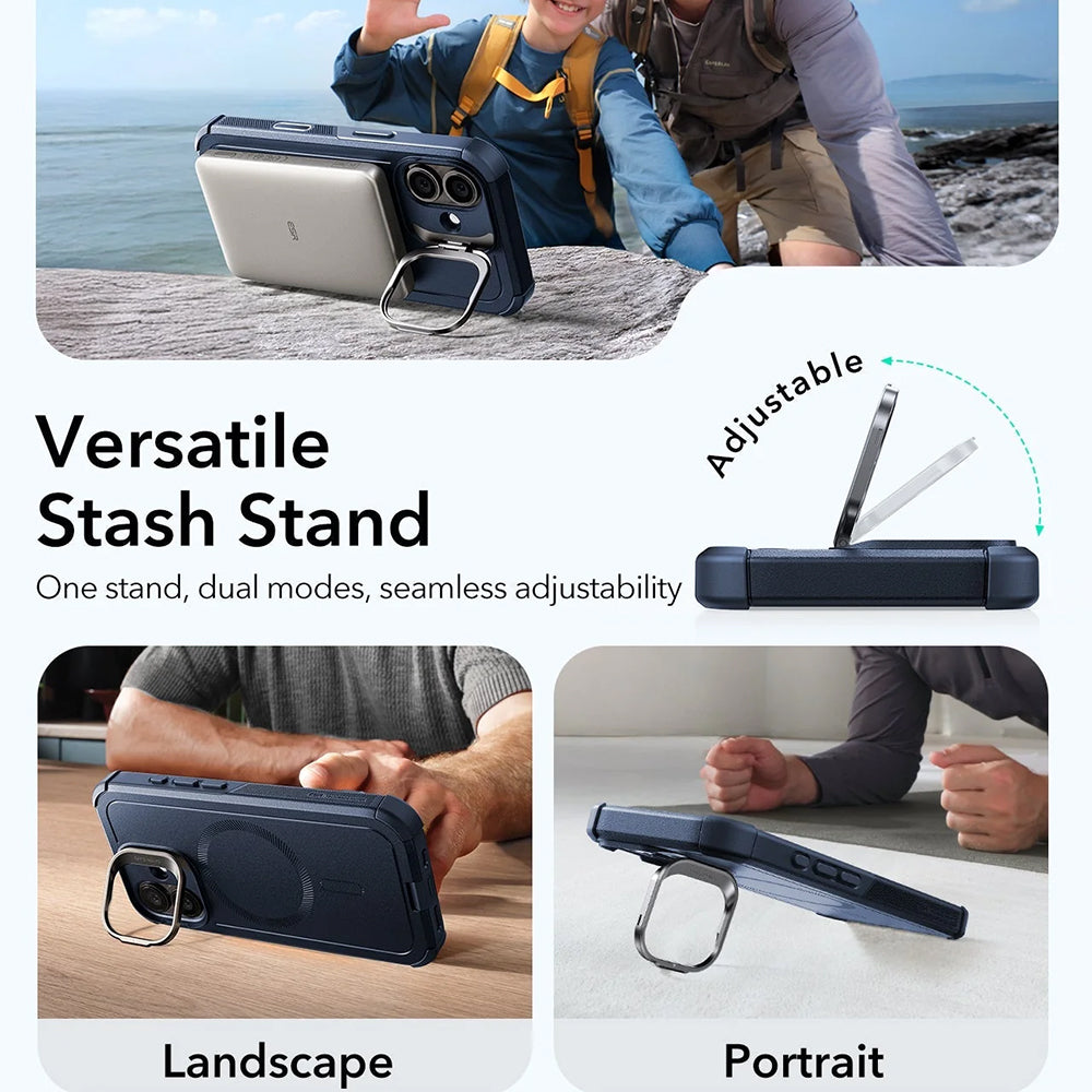 MagSafe-deksel for Apple iPhone 17, ESR, Cyber Armor Kickstand, Blå