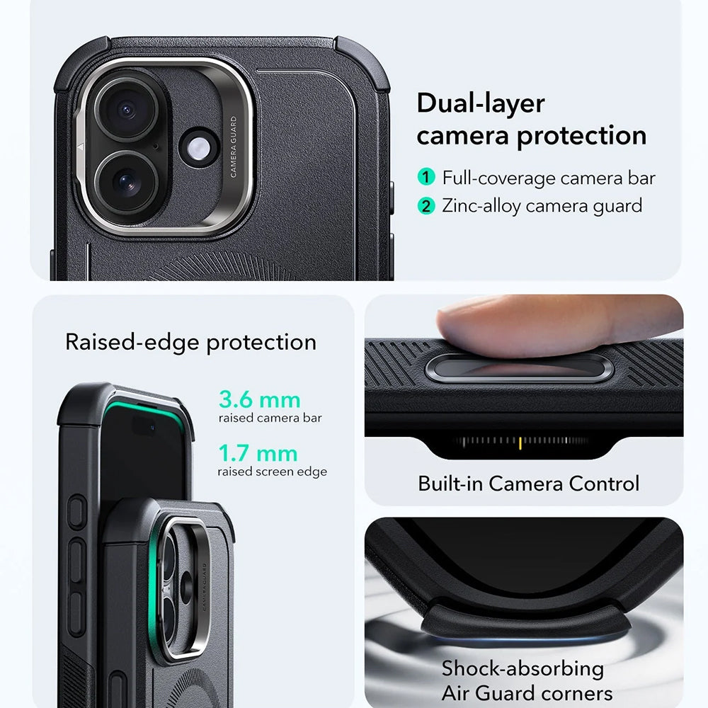 MagSafe-deksel for Apple iPhone 17, ESR, Cyber Armor Kickstand, Svart