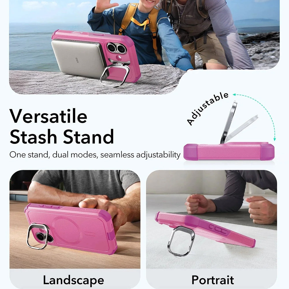 MagSafe-deksel for Apple iPhone 17, ESR, Cyber Armor Kickstand, Rosa