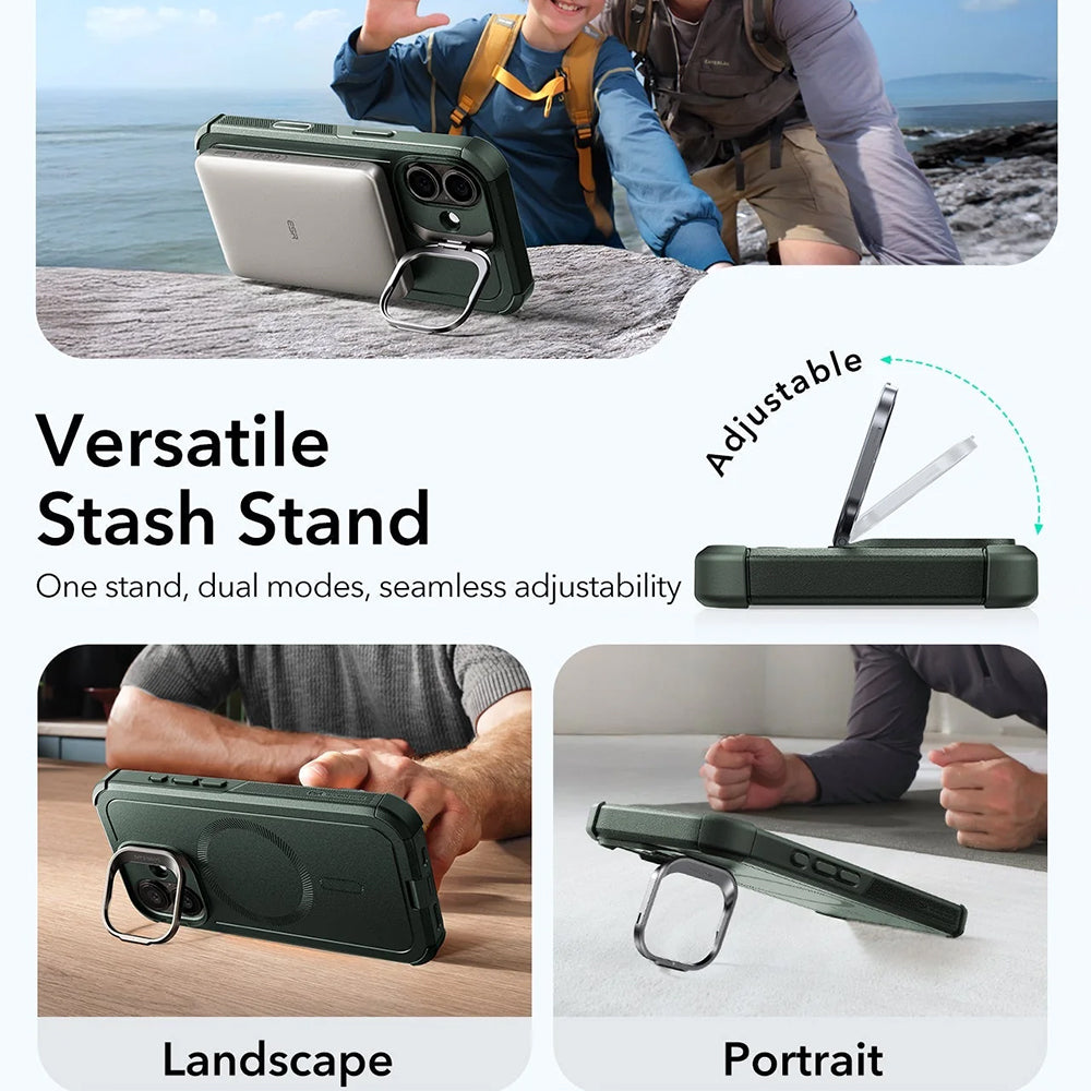 MagSafe-deksel for Apple iPhone 17, ESR, Cyber Armor Kickstand, Grønn