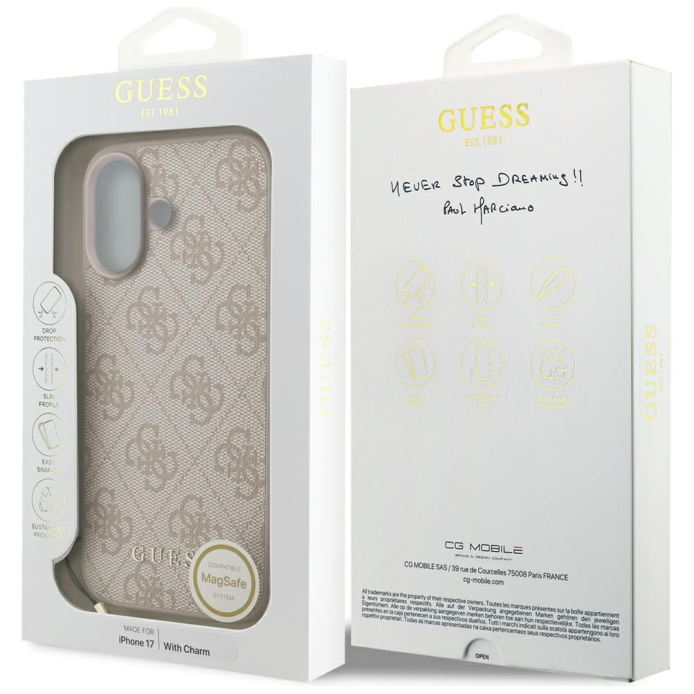 MagSafe-deksel for Apple iPhone 17, Guess, 4G Charm Cradle, Rosa