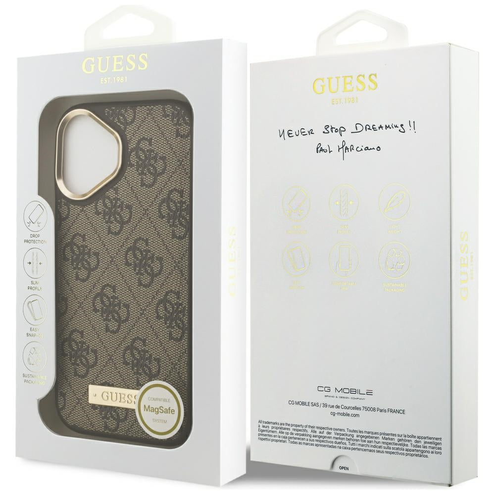 MagSafe-deksel for Apple iPhone 17, Guess, 4G Logo Plate, Brun