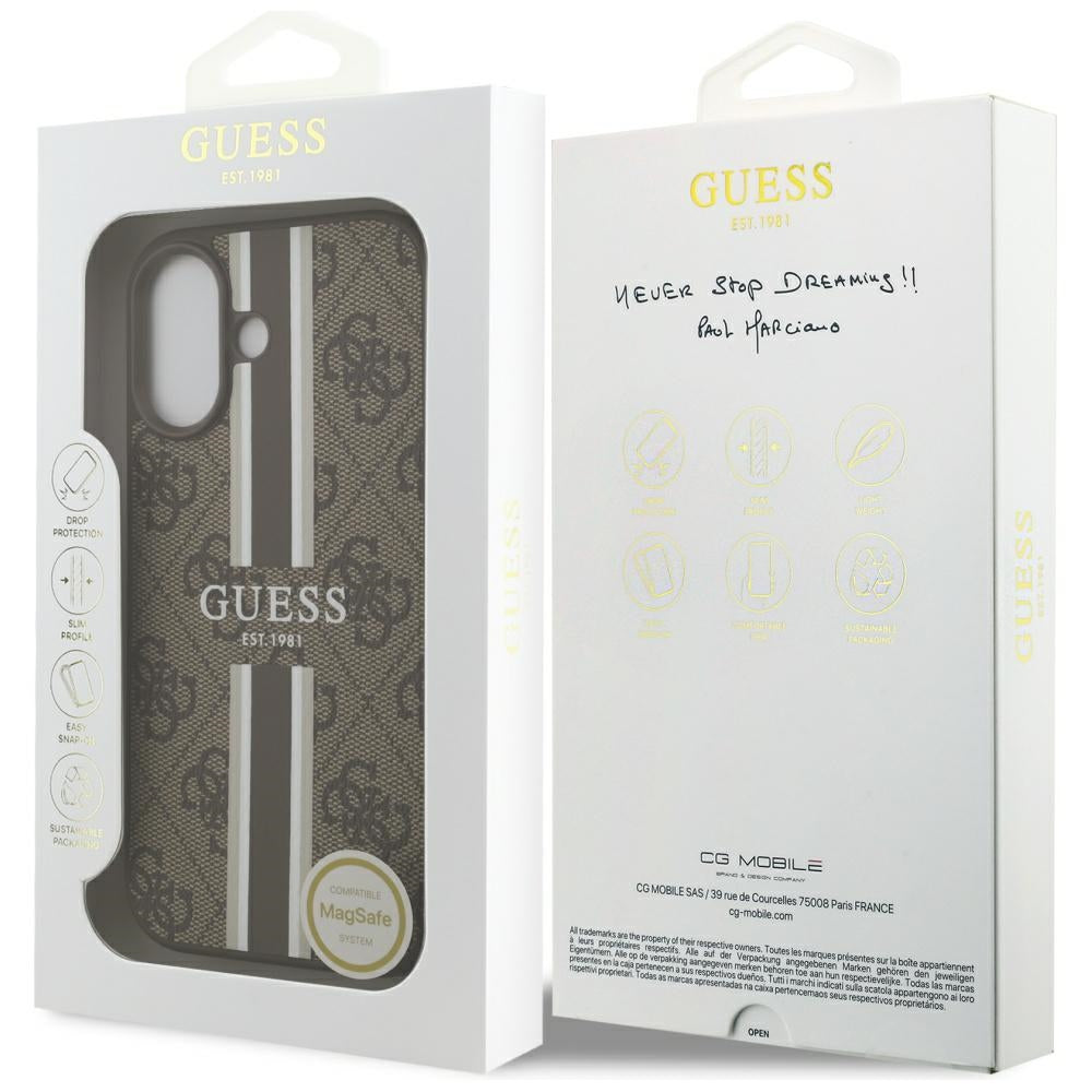 MagSafe-deksel for Apple iPhone 17, Guess, 4G Printed Stripes, Brun