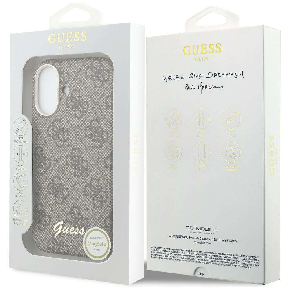 MagSafe-deksel for Apple iPhone 17, Guess, 4G Script Logo, Brun