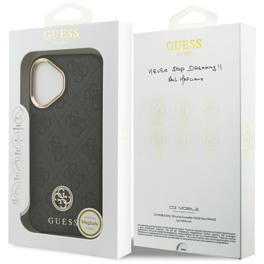 MagSafe-deksel for Apple iPhone 17, Guess, 4G Strass Logo, Svart