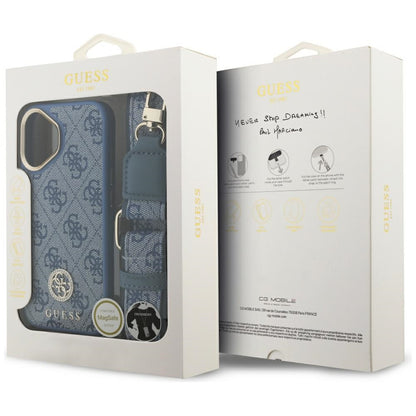 MagSafe-deksel for Apple iPhone 17, Guess, 4G Strass Logo with Big Strap, Blå