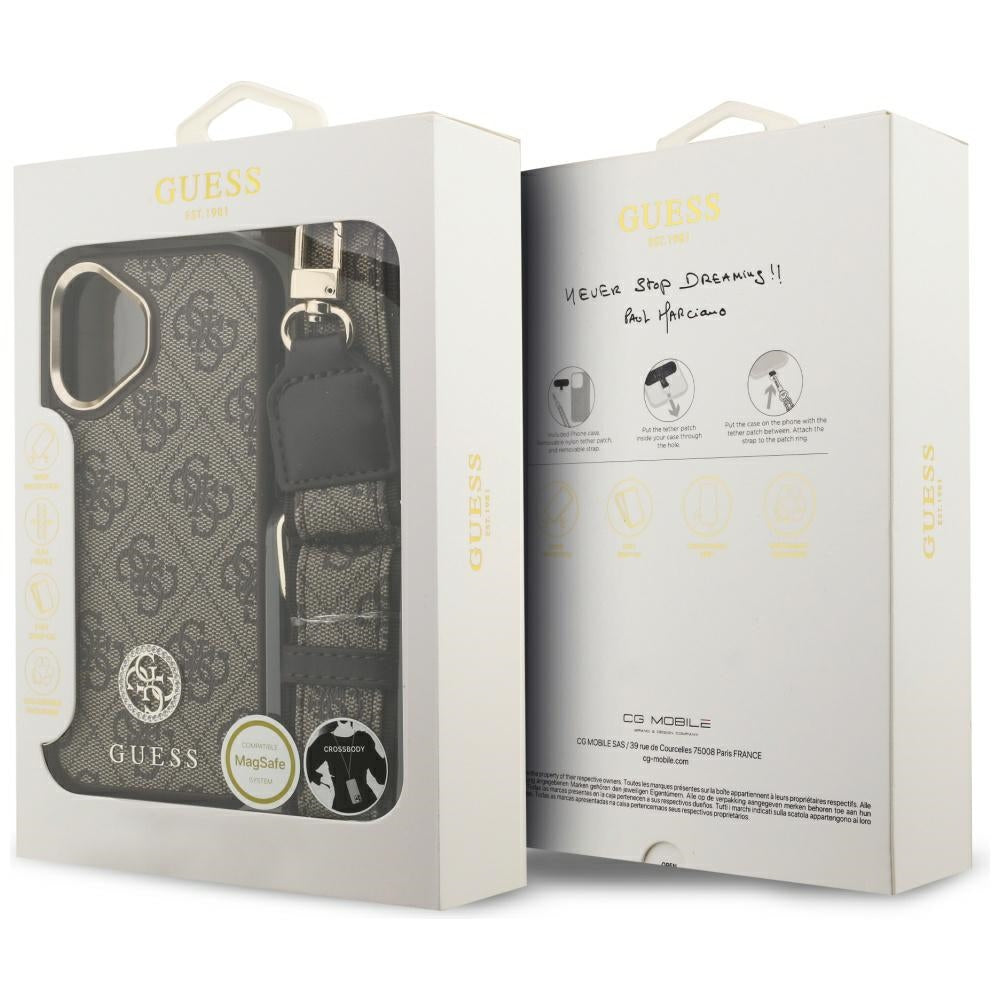 MagSafe-deksel for Apple iPhone 17, Guess, 4G Strass Logo med stor stropp, Brun