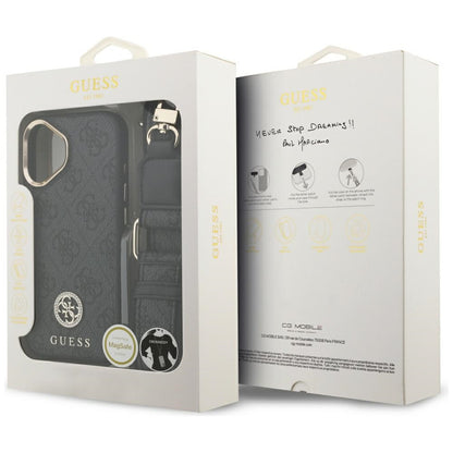 MagSafe-deksel for Apple iPhone 17, Guess, 4G Strass Logo with Big Strap, Svart
