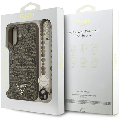MagSafe-deksel for Apple iPhone 17, Guess, 4G Triangle Logo Cord Strap, Brun