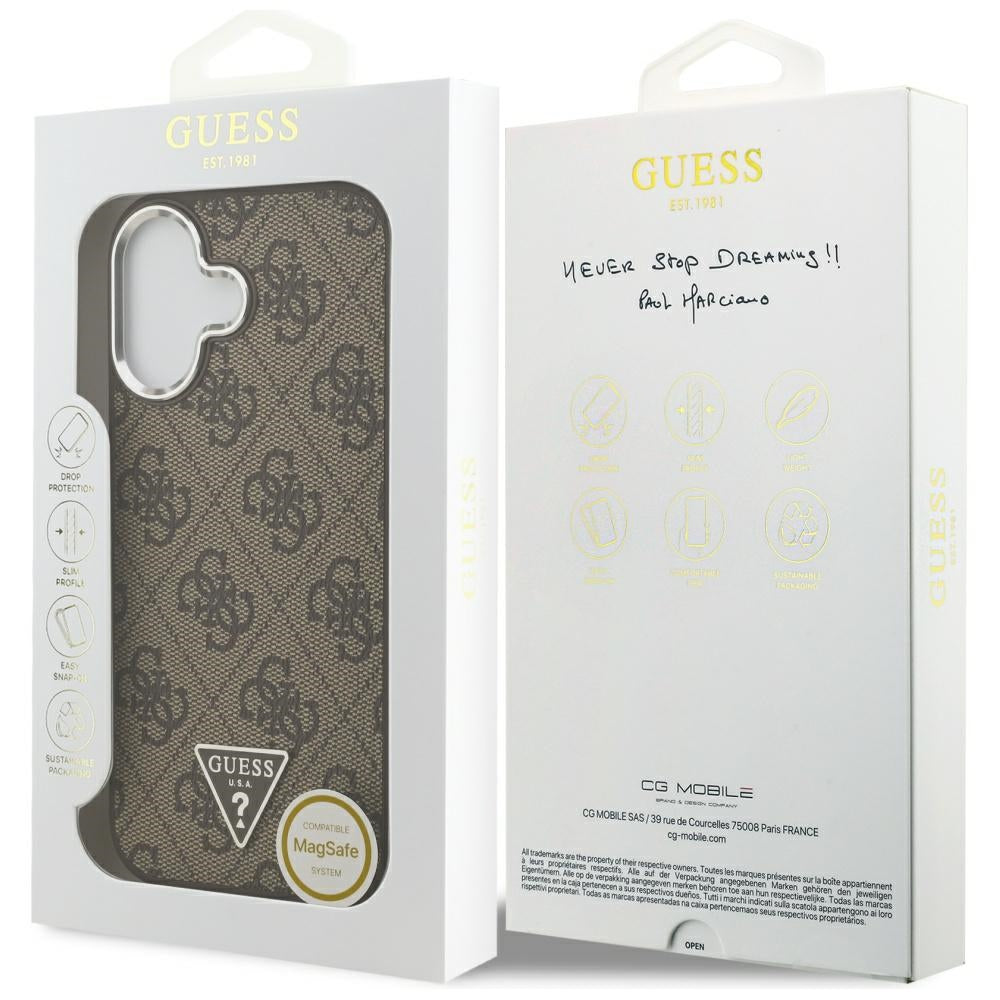 MagSafe-deksel for Apple iPhone 17, Guess, 4G Triangle Logo, Brun Sølv