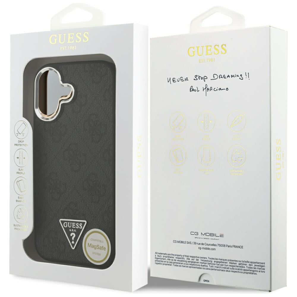 MagSafe-deksel for Apple iPhone 17, Guess, 4G Triangle Logo, Svart Sølv