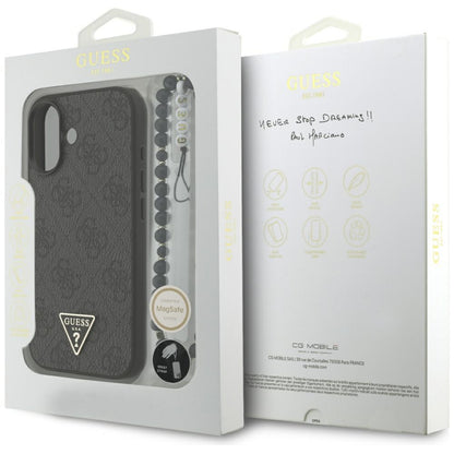 MagSafe deksel for Apple iPhone 17, Guess, 4G Triangle Logo med snorrem, Svart