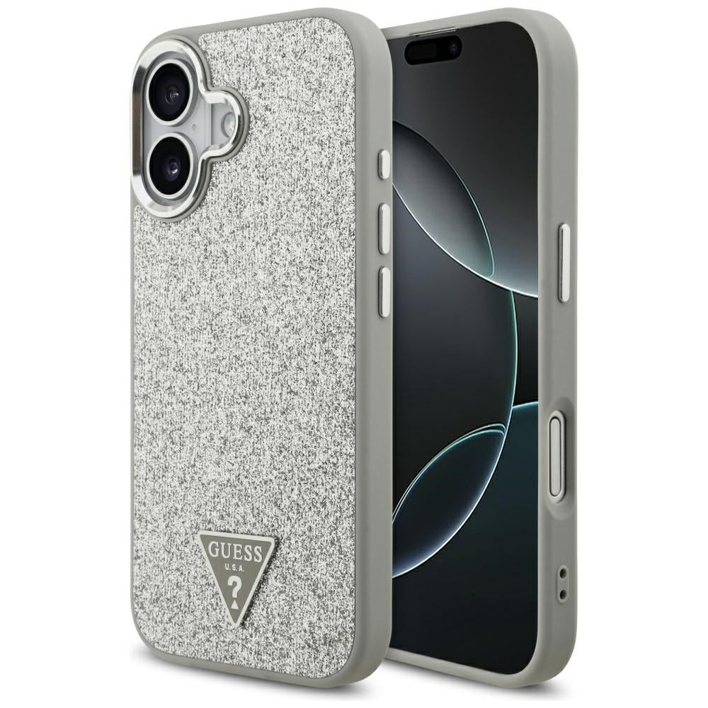 MagSafe-deksel for Apple iPhone 17, Guess, Glitter Triangle Logo, Sølv