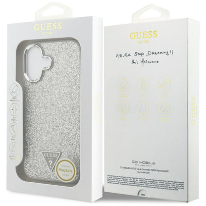 MagSafe-deksel for Apple iPhone 17, Guess, Glitter Triangle Logo, Sølv