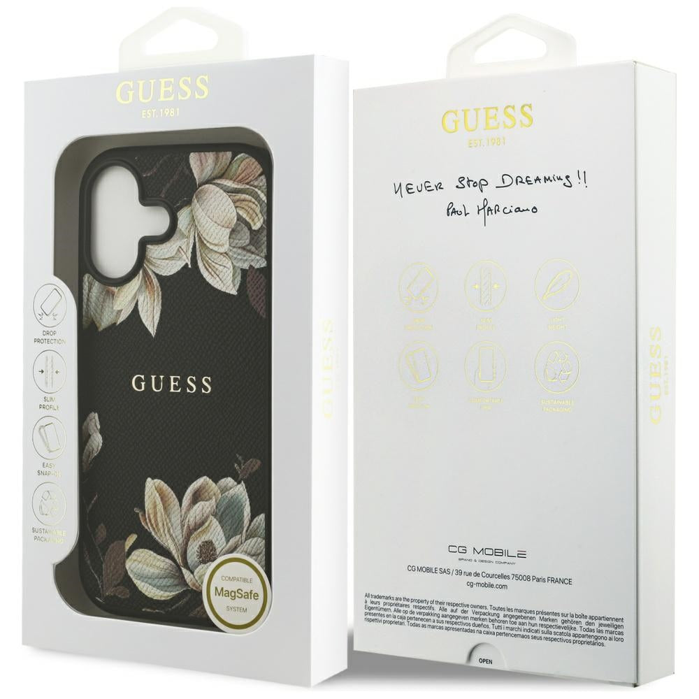 MagSafe-deksel for Apple iPhone 17, Guess, Grained Flowers, Svart