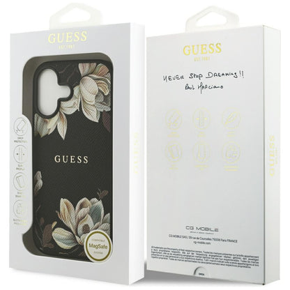 MagSafe-deksel for Apple iPhone 17, Guess, Grained Flowers, Svart