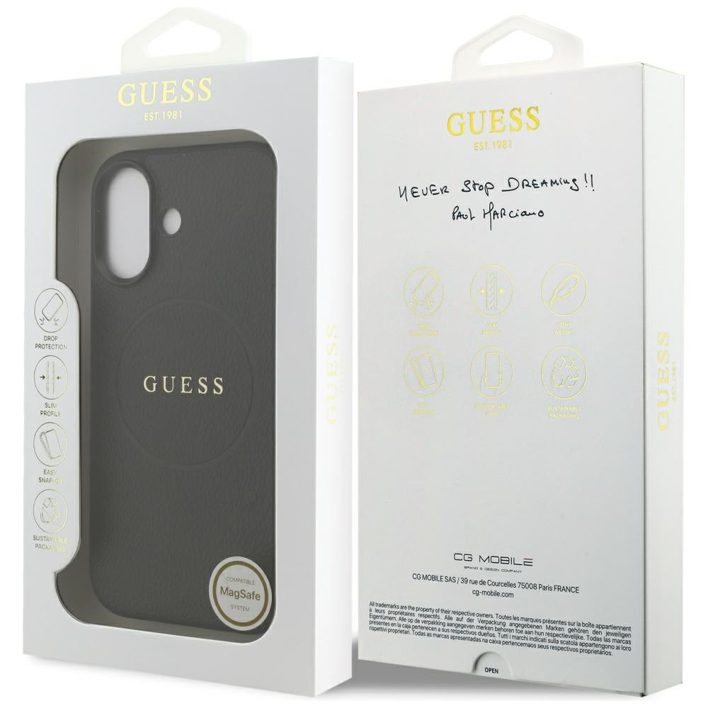 MagSafe-deksel for Apple iPhone 17, Guess, Grained Gold Ring, Svart