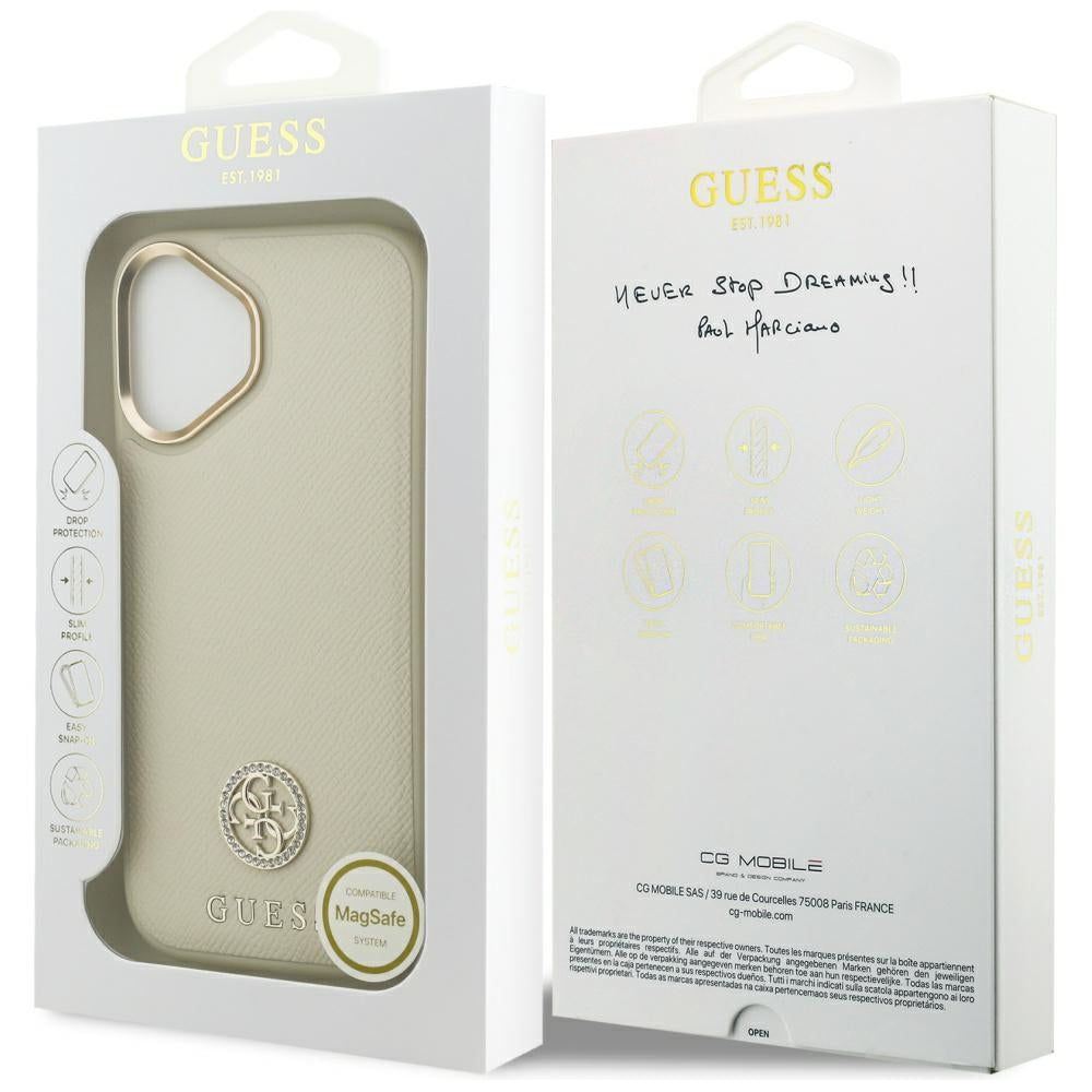 MagSafe-deksel for Apple iPhone 17, Guess, Grained Strass Logo, Beige