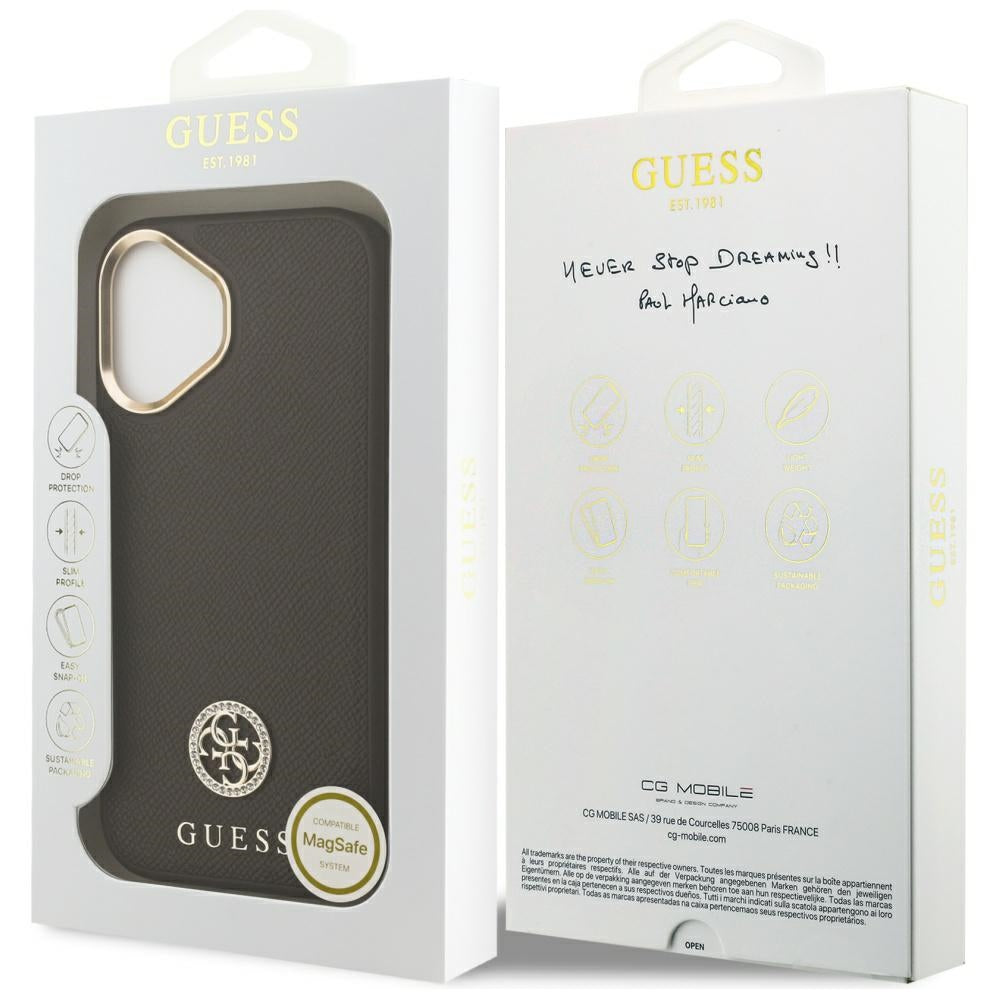 MagSafe-deksel for Apple iPhone 17, Guess, Grained Strass Logo, Brun