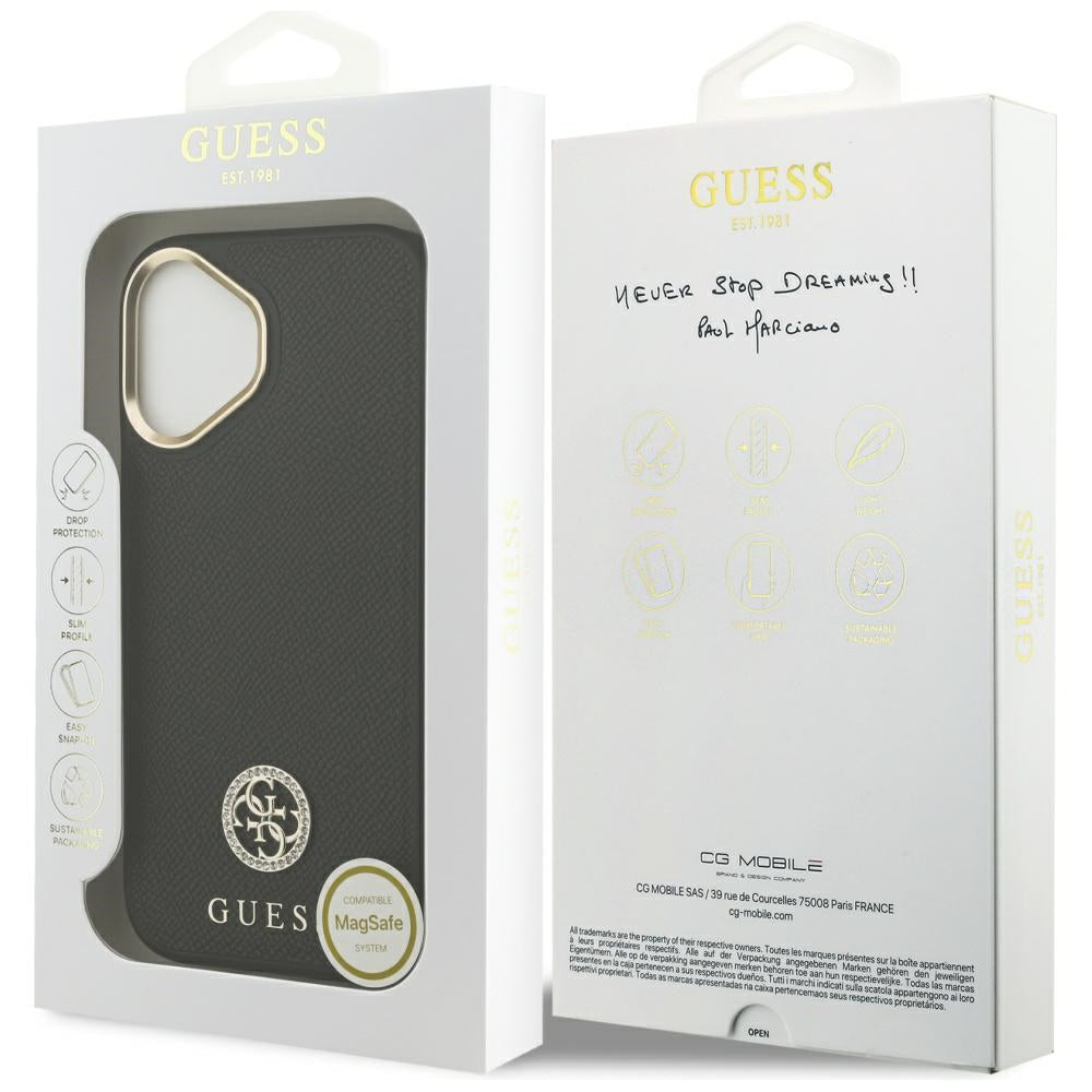 MagSafe-deksel for Apple iPhone 17, Guess, Grained Strass Logo, Svart