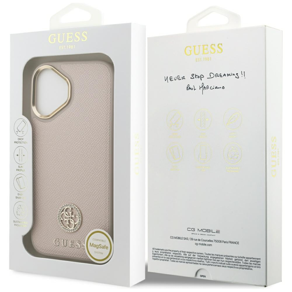 MagSafe-deksel for Apple iPhone 17, Guess, Grained Strass Logo, Rosa
