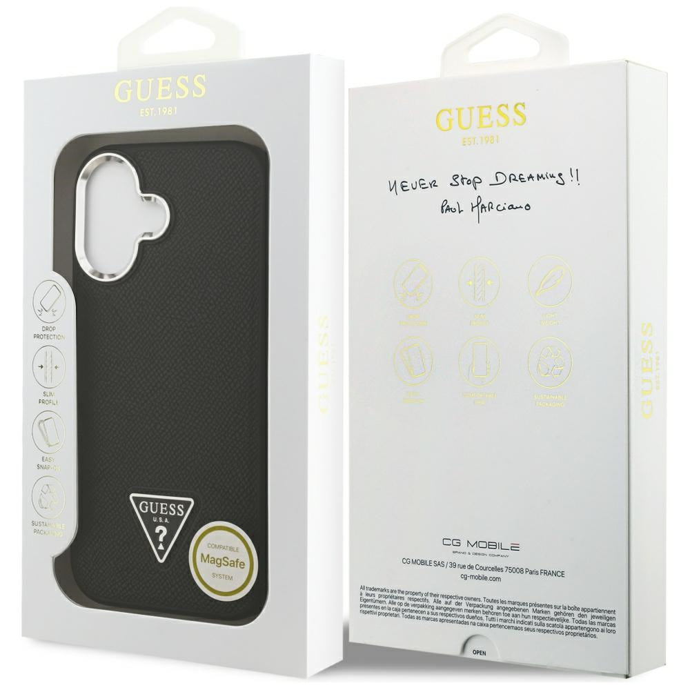 MagSafe-deksel for Apple iPhone 17, Guess, Grained Triangle Logo, Svart