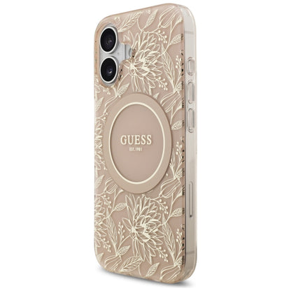MagSafe-deksel for Apple iPhone 17, Guess, IML Flowers Allover Electroplated with Pearl Strap, Svart