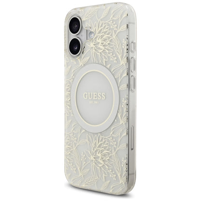 MagSafe-deksel for Apple iPhone 17, Guess, IML Flowers with Pearl Strap, Hvit
