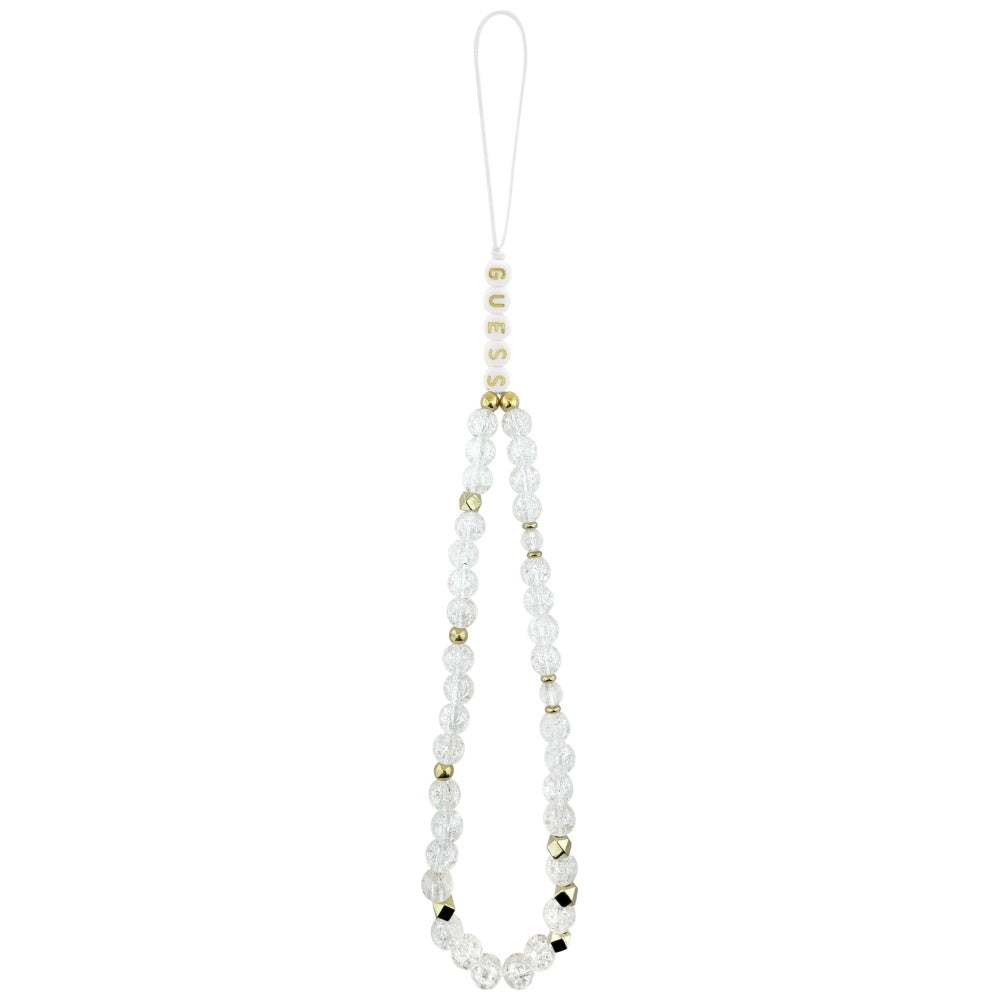 MagSafe-deksel for Apple iPhone 17, Guess, IML Flowers with Pearl Strap, Hvit