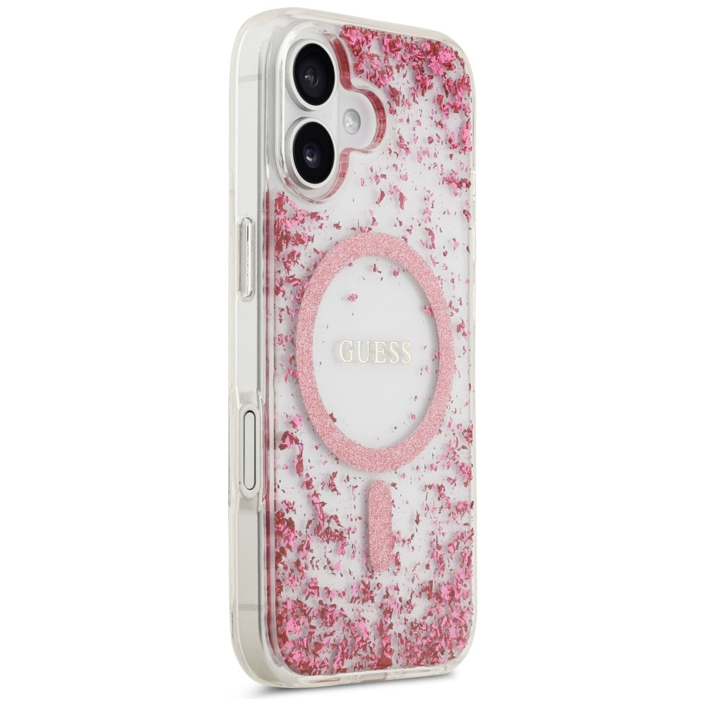 MagSafe-deksel for Apple iPhone 17, Guess, Resin Bottom Glitter, Rosa