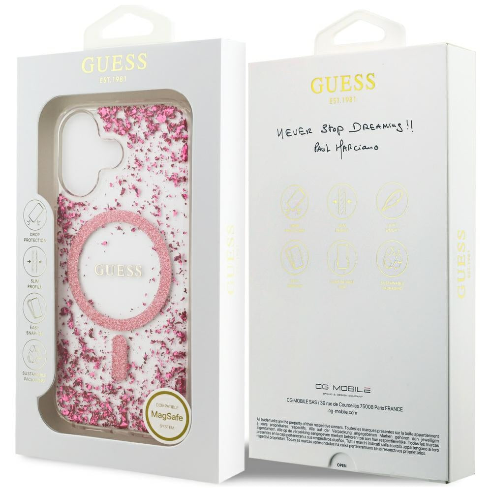MagSafe-deksel for Apple iPhone 17, Guess, Resin Bottom Glitter, Rosa