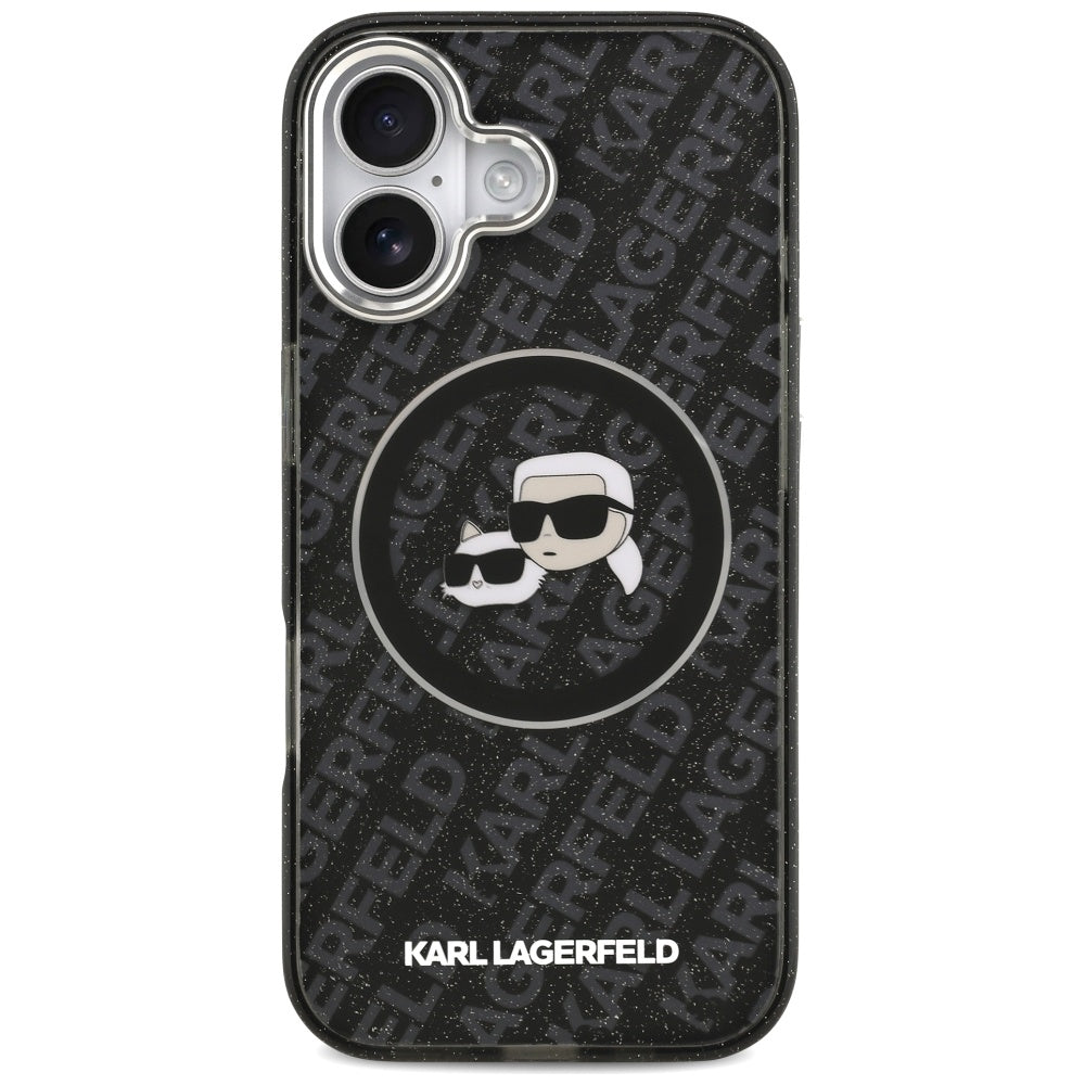 MagSafe-deksel for Apple iPhone 17, Karl Lagerfeld, Glitter Karl & Choupette Head, Svart
