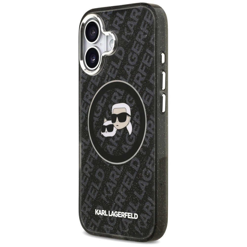 MagSafe-deksel for Apple iPhone 17, Karl Lagerfeld, Glitter Karl & Choupette Head, Svart
