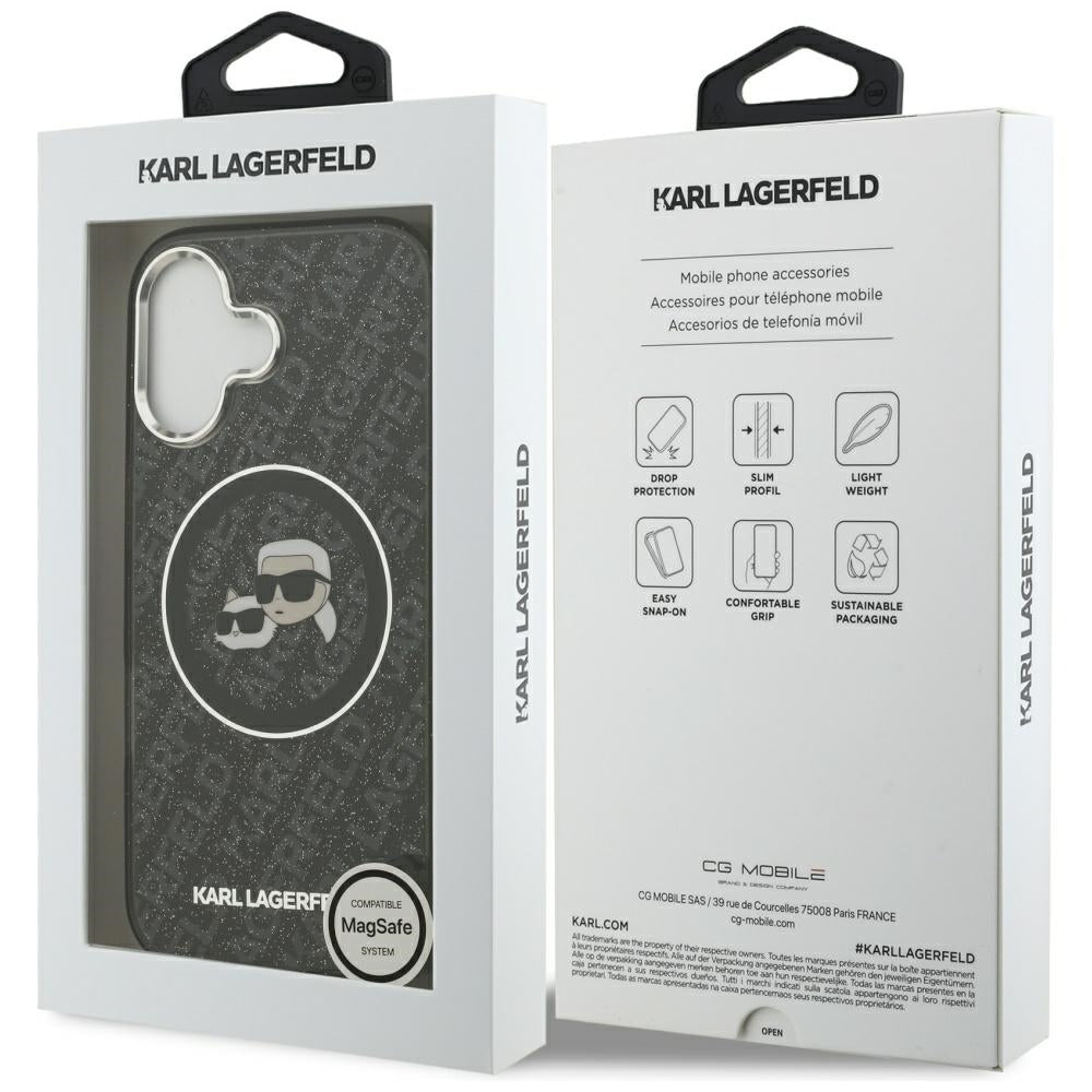 MagSafe-deksel for Apple iPhone 17, Karl Lagerfeld, Glitter Karl & Choupette Head, Svart