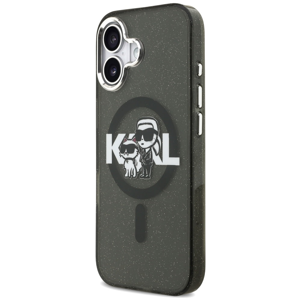 MagSafe-deksel for Apple iPhone 17, Karl Lagerfeld, IML Sketch Logo Glitter Karl & Choupette, Svart