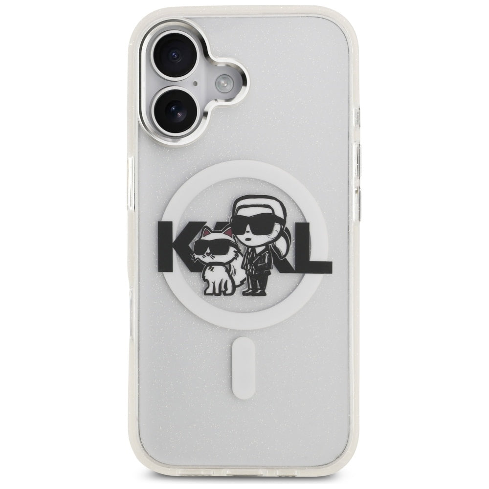 MagSafe deksel for Apple iPhone 17, Karl Lagerfeld, IML Sketch Logo Glitter Karl & Choupette, Transparent