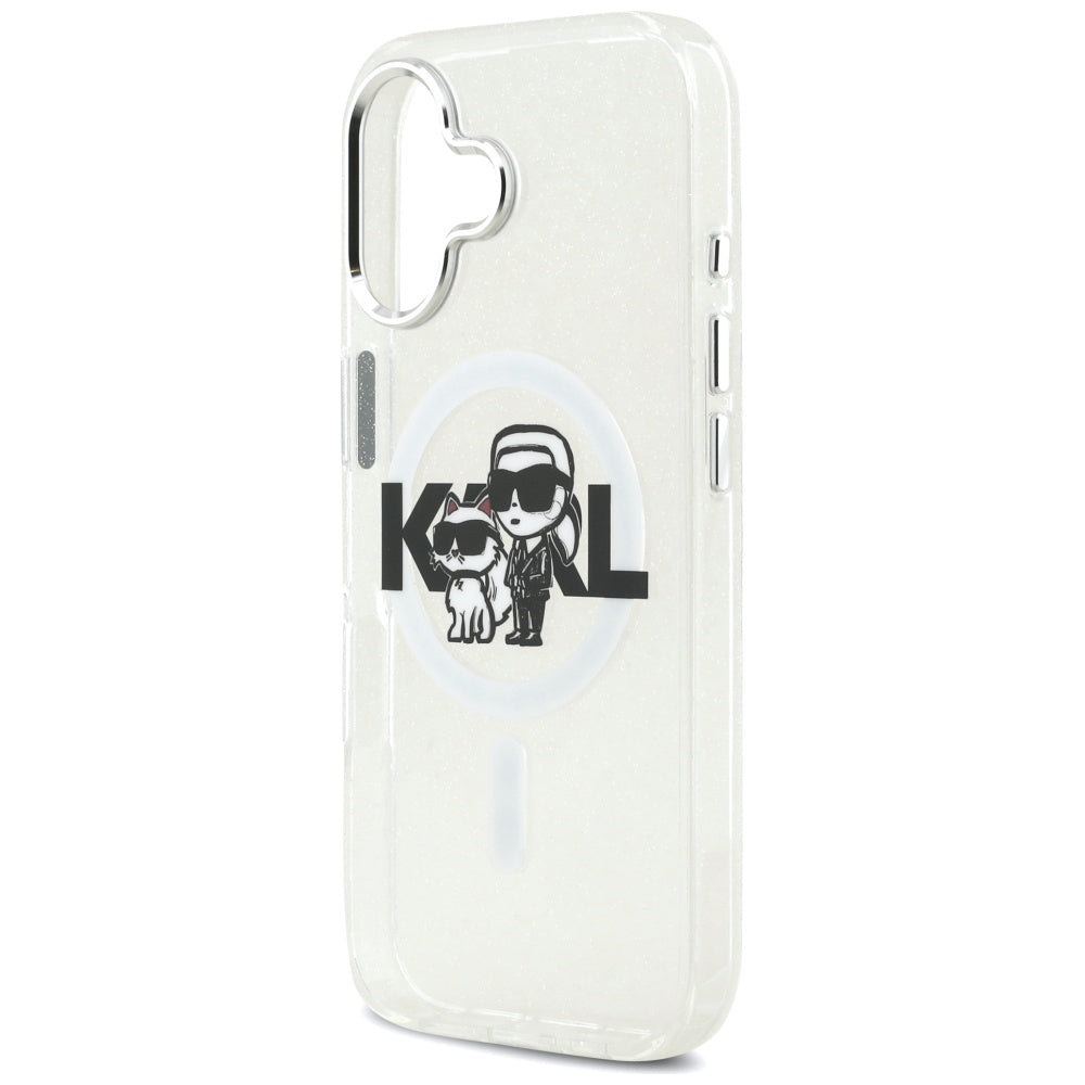 MagSafe deksel for Apple iPhone 17, Karl Lagerfeld, IML Sketch Logo Glitter Karl & Choupette, Transparent
